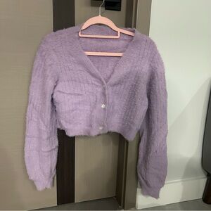 SHEIN purple fuzzy cropped cardigan